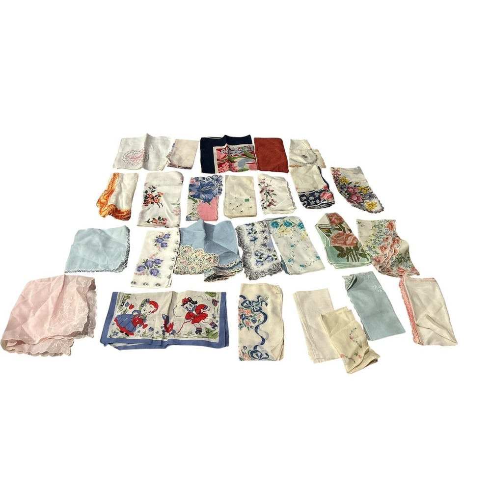 Vintage Embroidered Lace Etc Handkerchiefs Lot of 26‎ Ladies Hankies Florals
